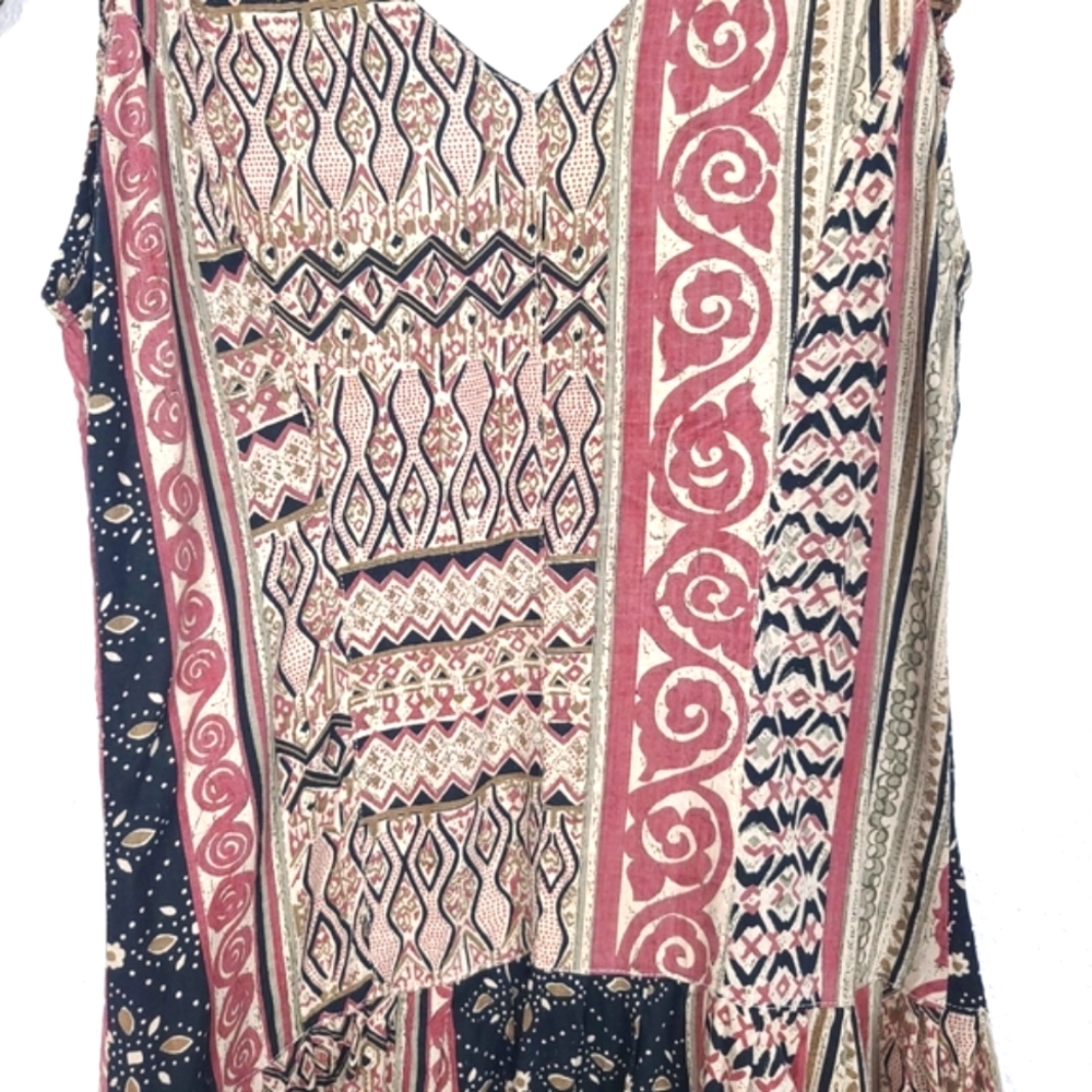 Boho Mixed Print Prairie Button Front Midi Dress - Picture 12 of 12